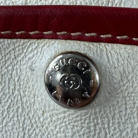 Authentic Vintage Gucci Off-White Leather w/ Red Leather Trims Message Bag - Picture 2 of 15